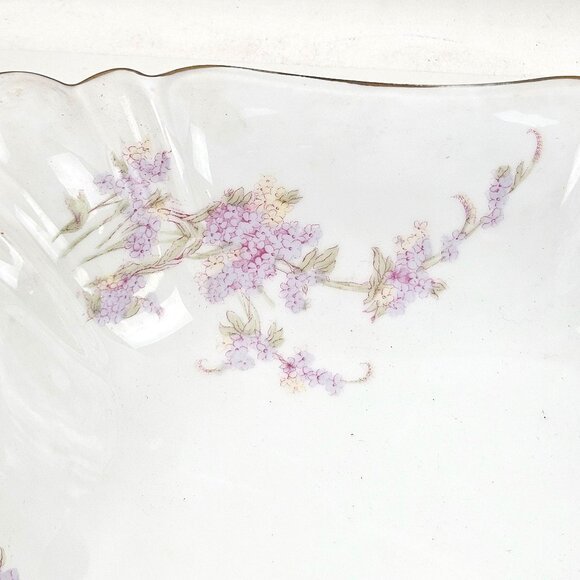 Vintage Serving Bowl Porcelain Gold Trim Leaves Purple Flowers Germany - Picture 3 of 9